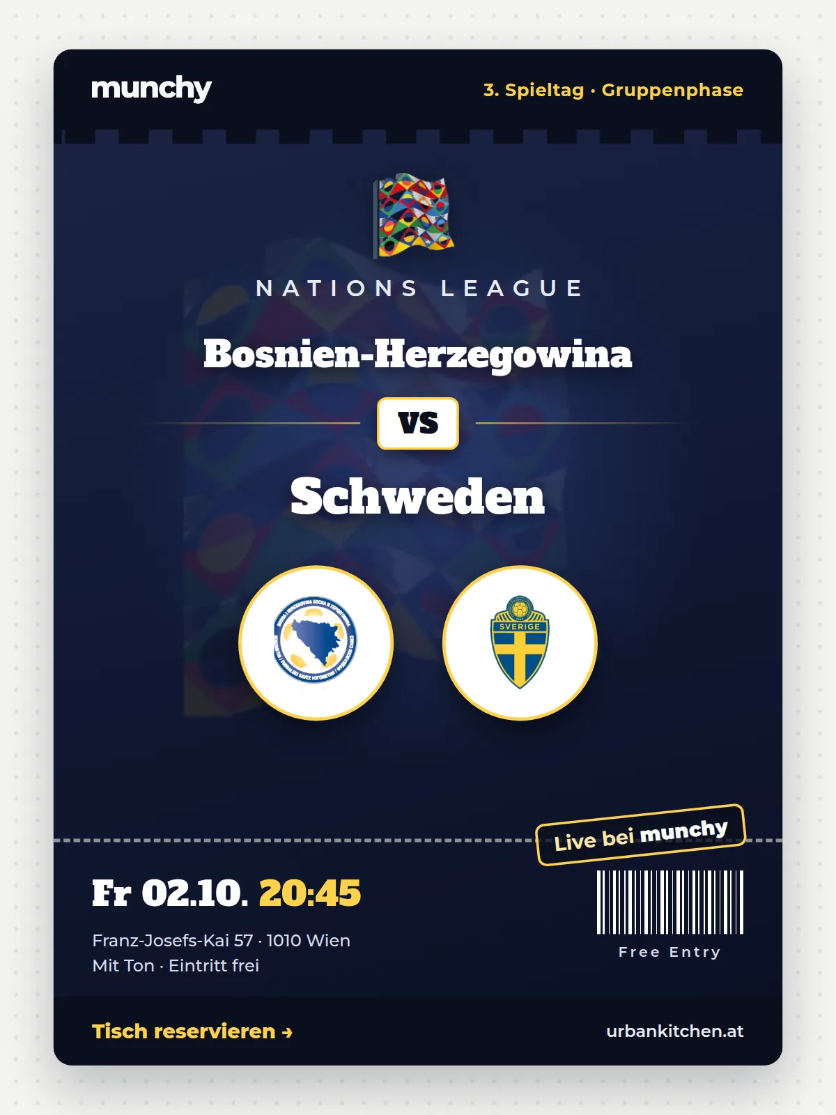 Event poster Bosnia-Herzegovina – Sweden